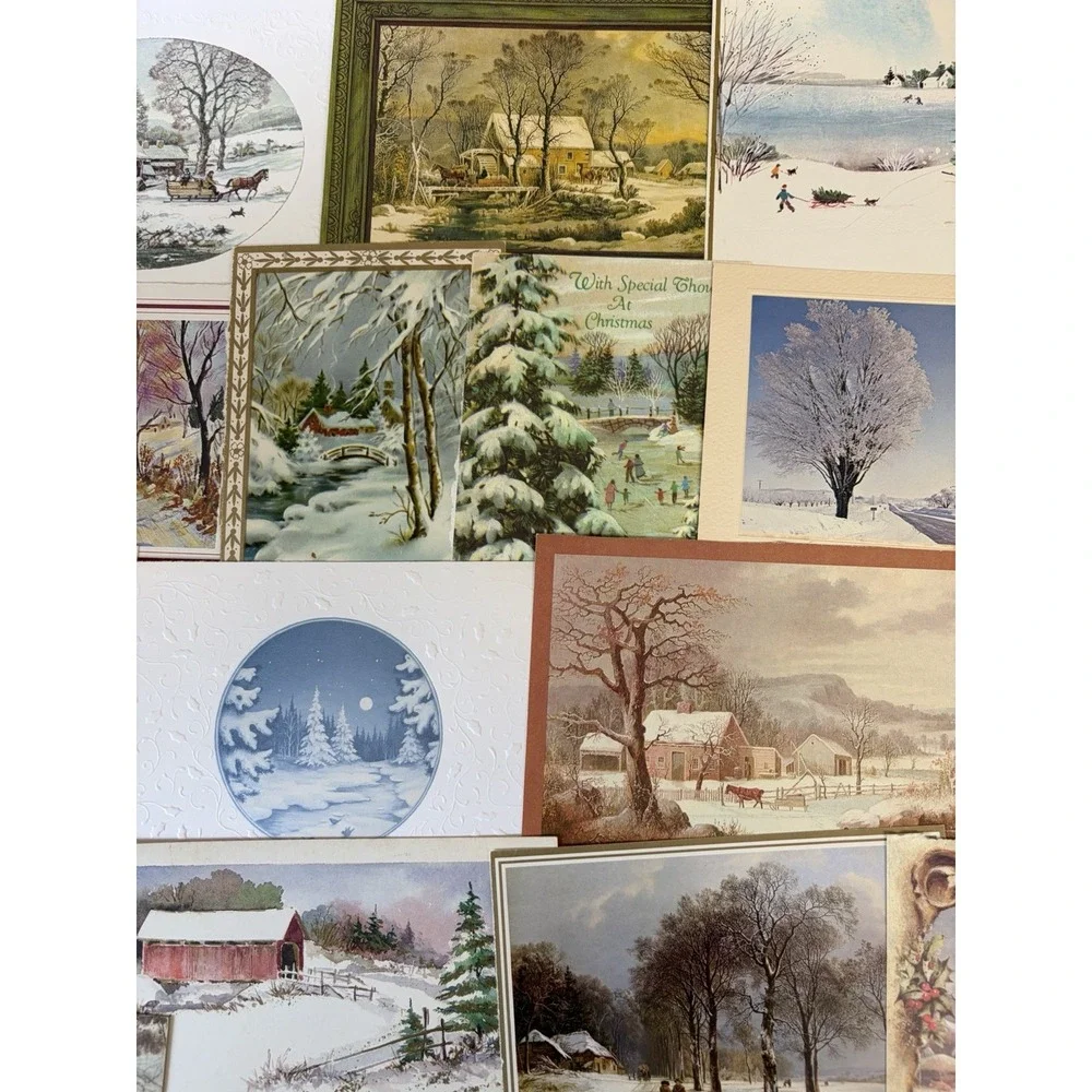 Vintage Christmas Cards Fronts ONLY Houses Barns More Scrapbooking Crafts 50+
